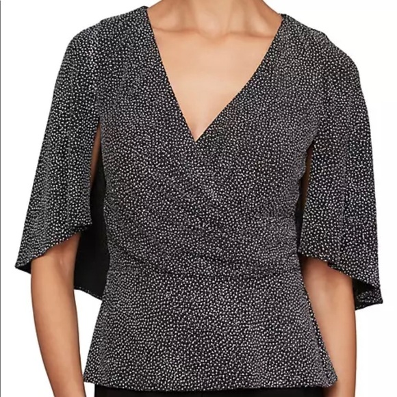 ALEX Evenings V Neck Printed Cape Sleeve Glitter Top Blouse Size S NWT - Picture 1 of 10
